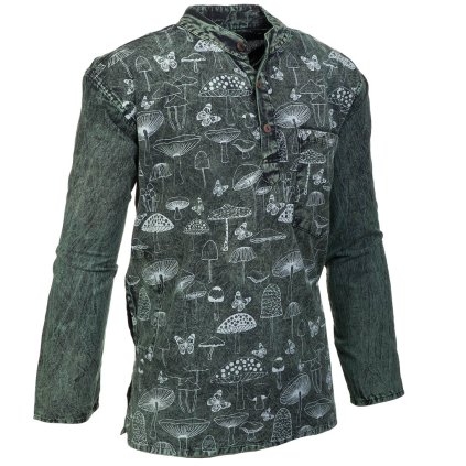 Bavlněná kurta Houbičky stonewash šedozelená