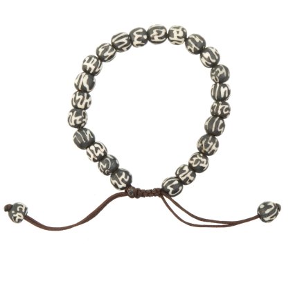 Kostěný shamballa stahovací náramek černobílý mantra matný