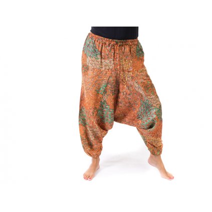 harémové kalhoty s orientálním vzorem oranžové