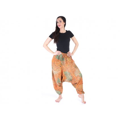 Harémové kalhoty s indickým vzorem oranžové