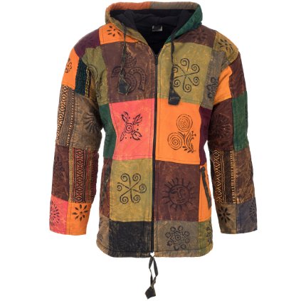 (M) Kabát z pevné bavlny podšitý fleesem patchwork a stonewash barevný