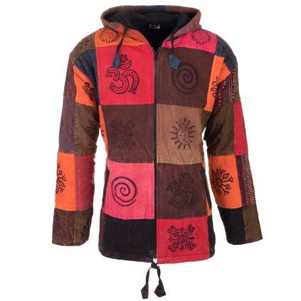 (L) Kabát z pevné bavlny podšitý fleesem patchwork a stonewash barevný