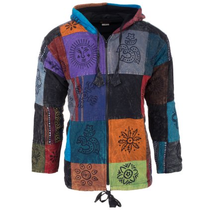 (M) Kabát z pevné bavlny podšitý fleesem patchwork a stonewash barevný