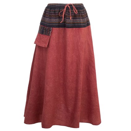 Dlouhá sukně ze stonewash bavlny s tkaným pasem tmavě růžová