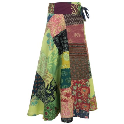 Zavinovací bavlněná sukně patchwork Nagar zelená