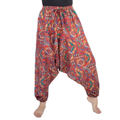 Indické harémové kalhoty z rayonu Ornament červené