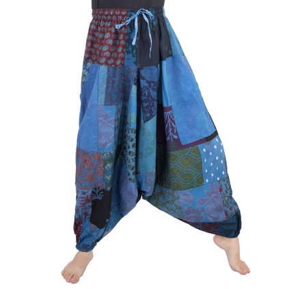 Bavlněné harémové kalhoty patchwork Nagar tmavě modré (netříděné)