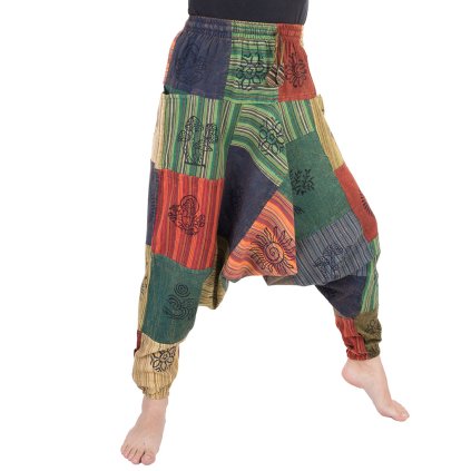 Bavlněné harémky patchwork stonewash tisk