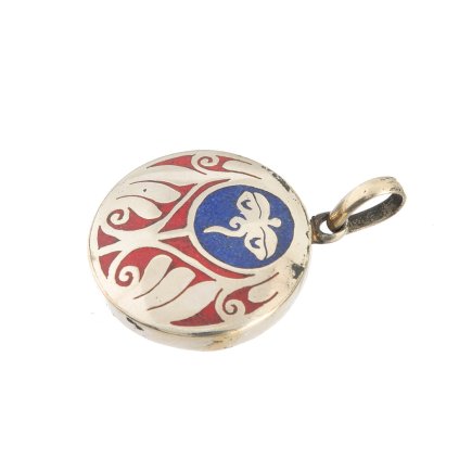 Kovový vykládaný amulet Buddhovy oči z Nepálu