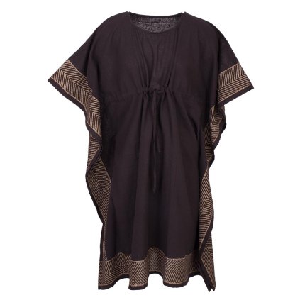 Bavlněný kaftan s ručním tiskem hnědý