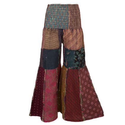 Zvonové kalhoty patchwork Nagar hnědé