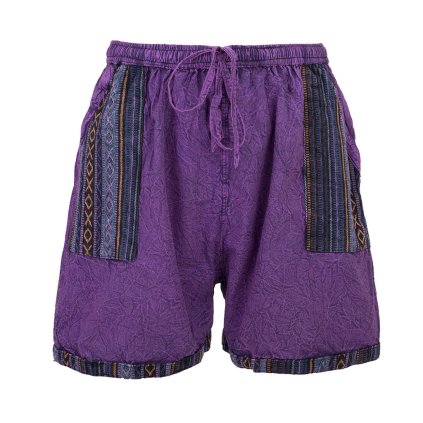 Bavlněné kraťasy stonewash tkané kapsy fialové