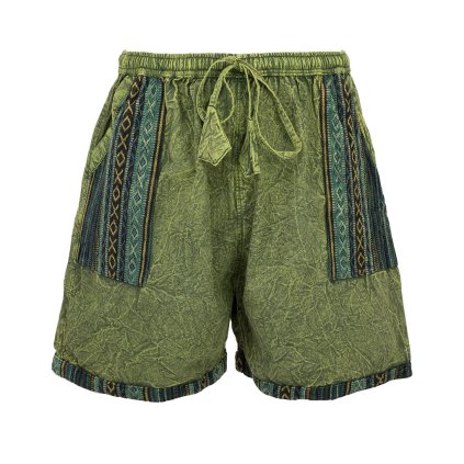 Bavlněné kraťasy stonewash tkané kapsy zelené
