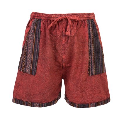 Bavlněné kraťasy stonewash tkané kapsy červené