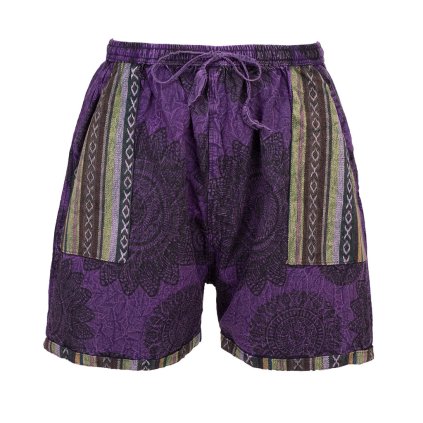 Bavlněné kraťasy stonewash Mandala tkané kapsy fialové