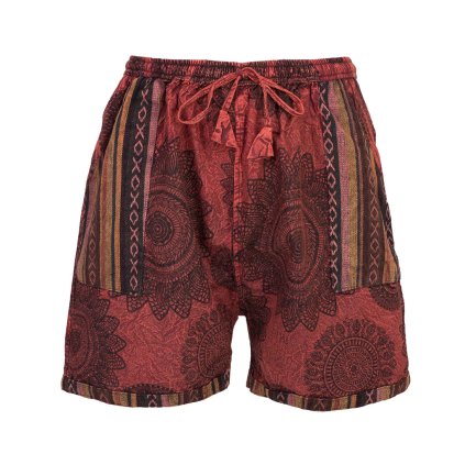 Bavlněné kraťasy stonewash Mandala tkané kapsy červené