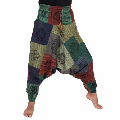 Bavlněné harémky patchwork stonewash tisk