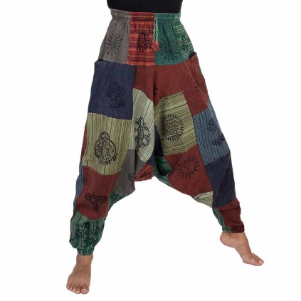 Bavlněné harémky patchwork stonewash tisk