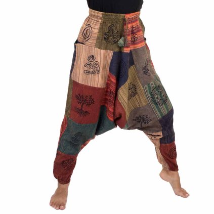 Bavlněné harémky patchwork stonewash tisk