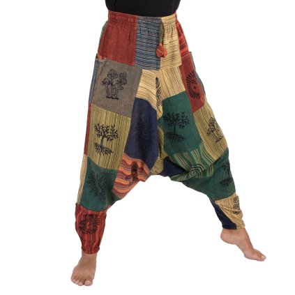 Bavlněné harémky patchwork stonewash tisk