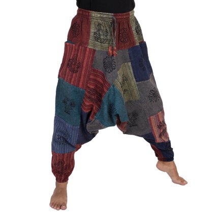 Bavlněné harémky patchwork stonewash tisk