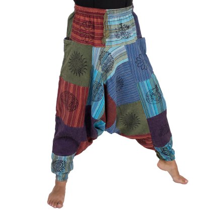 Bavlněné harémky patchwork stonewash tisk