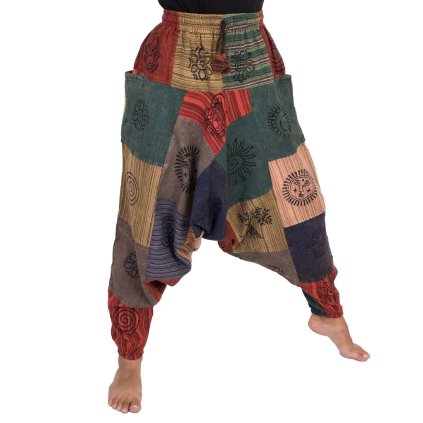 Bavlněné harémky patchwork stonewash tisk