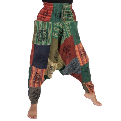 Bavlněné harémky patchwork stonewash tisk