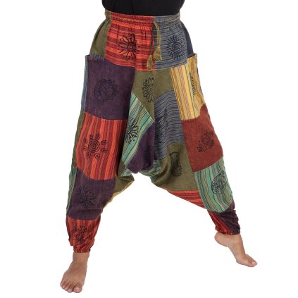 Bavlněné harémky patchwork stonewash tisk