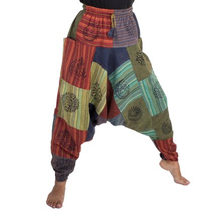 Bavlněné harémky patchwork stonewash tisk