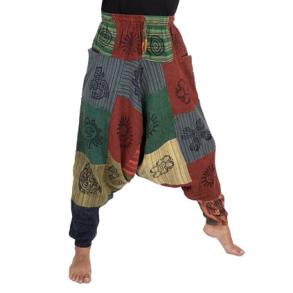 Bavlněné harémky patchwork stonewash tisk