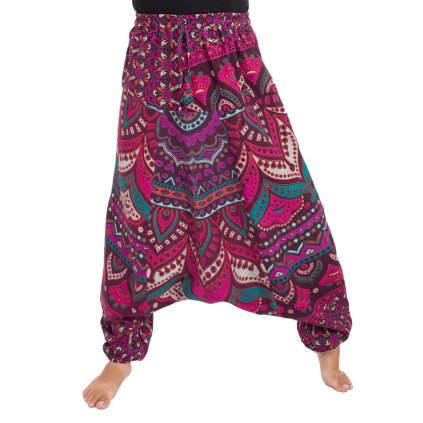Harémové kalhoty z bavlny Mandala fuchsiové