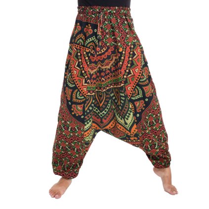Harémové kalhoty z bavlny Mandala zelenočerné