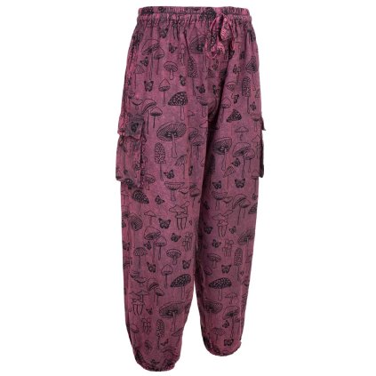 Bavlněné kalhoty stonewash Houbičky balun vínové