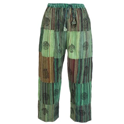 Patchworkové kalhoty z bavlny stonewash a tisk zelené