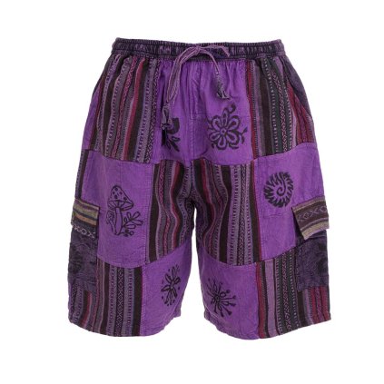 Kraťasy patchwork stonewash tisk fialové