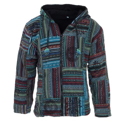 (L) Kabát z pevné bavlny podšitý fleesem patchwork a tisk barevný