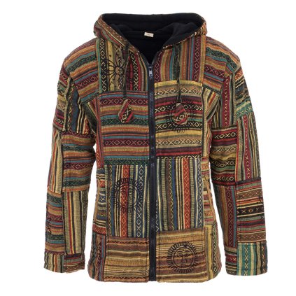 (XL) Kabát z pevné bavlny podšitý fleesem patchwork a tisk barevný