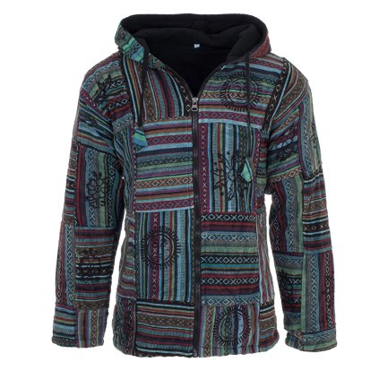 (XL) Kabát z pevné bavlny podšitý fleesem patchwork a tisk barevný