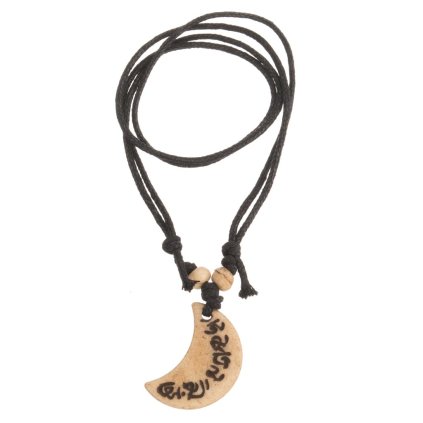 Mantra půlměsíc přívěšek z kosti na stahovací bavlnce hnědý