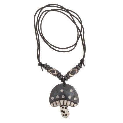 Houbičky přívěšek z kosti na stahovací bavlnce černý