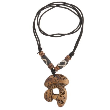 Houbičky přívěšek z kosti na stahovací bavlnce hnědý