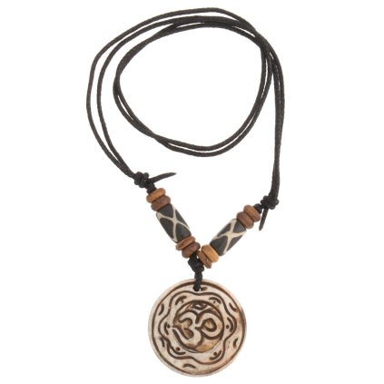 Óm přívěšek z kosti na stahovací bavlnce hnědobílý