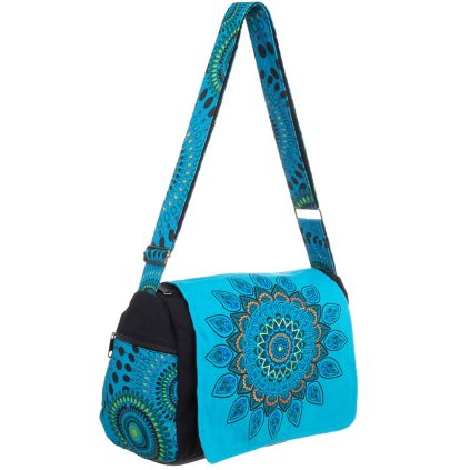 Nepálská taška z pevné bavlny Mandaly 30 x 25 cm modrá
