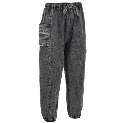 Stonewash kalhoty z pevnější bavlny tkané kapsy balun šedé