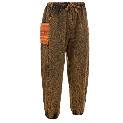 Stonewash kalhoty z pevnější bavlny tkané kapsy balun zelenožluté