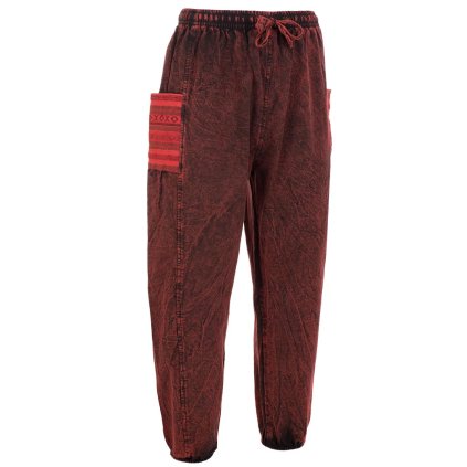 Stonewash kalhoty z pevnější bavlny tkané kapsy balun vínové