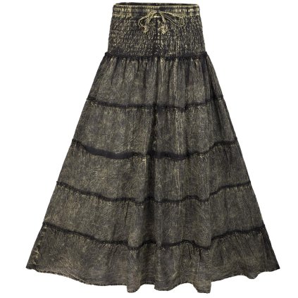 Stonewashová dlouhá sukně z bavlny černozelená