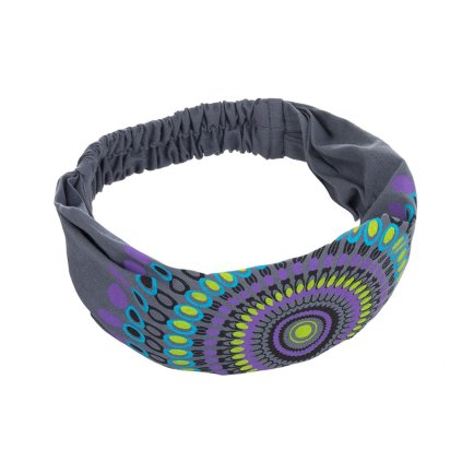 Látková čelenka do vlasů z bavlny Mandala šedomodrá