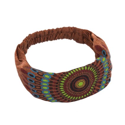 Látková čelenka do vlasů z bavlny Mandala hnědá